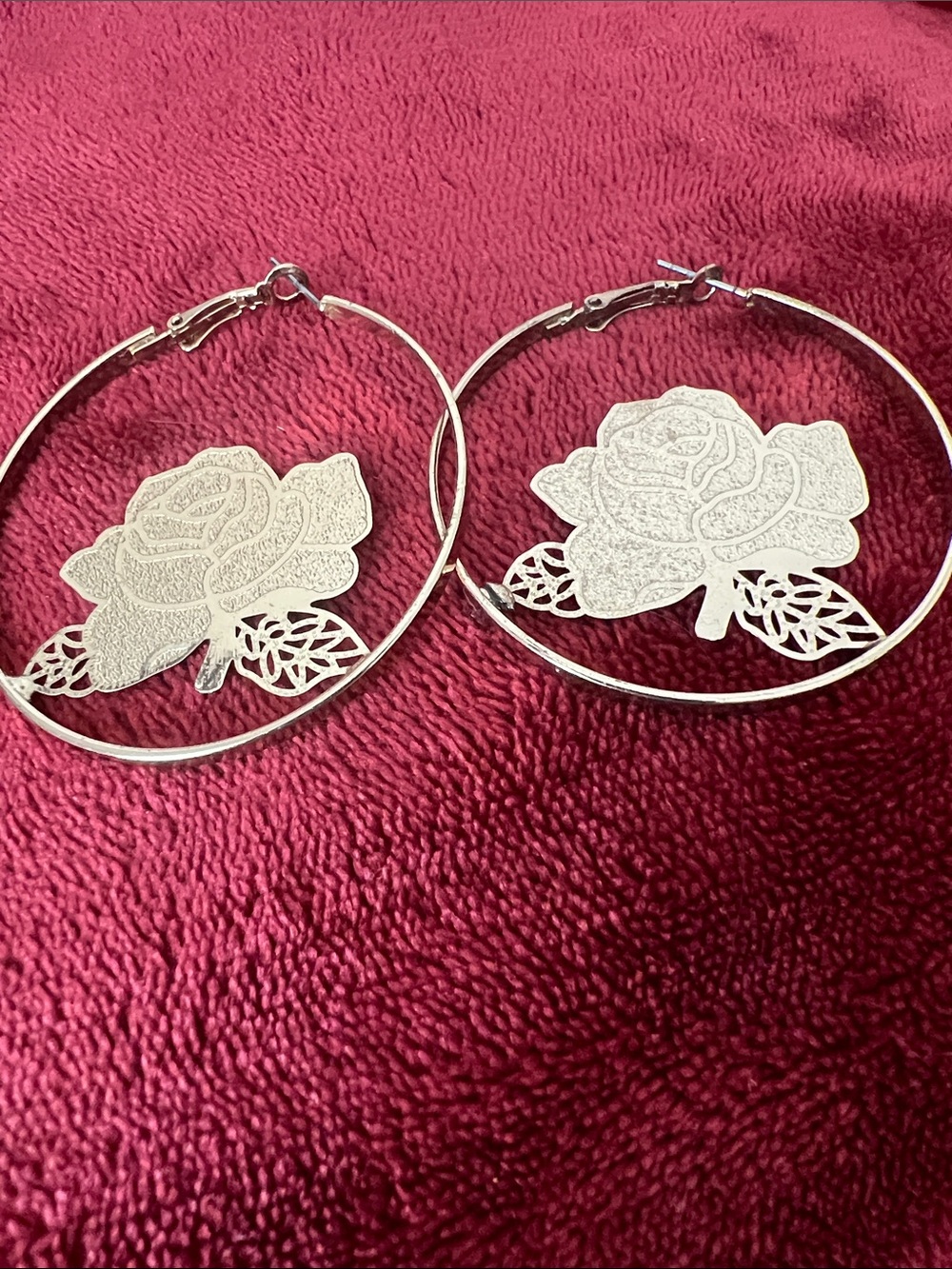 Silver Rose Filigree Hoop Earrings - Women Jewelry